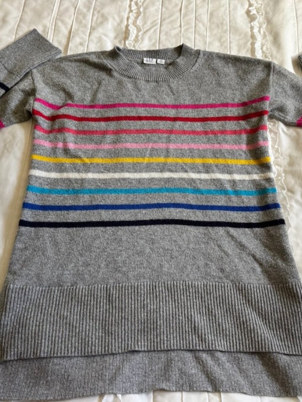 Gap Womens XS Rainbow Striped Gray Knit Crewneck Sweater